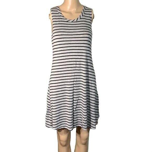 Olivia Rae Womens Sundress Striped Casual Sleeveless Black and Gray Medium - Picture 2 of 8